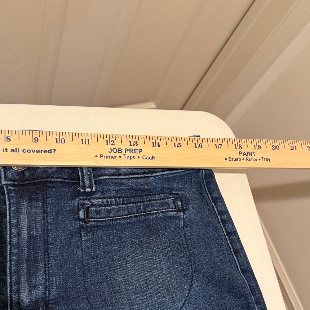 Cropped Wide Leg Waist Defining Dark Blue 1970s Fun Sailor Patch Pocket Jean 14 - Picture 5 of 13